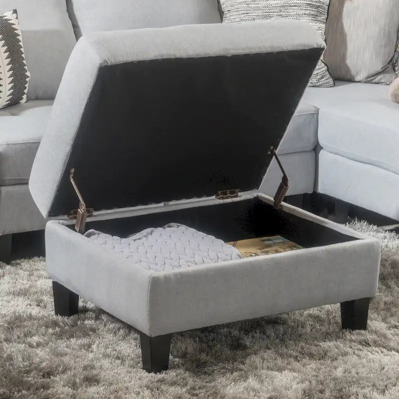 Pouffre de rangement contemporain Tufted Waffle Stitch avec pieds en bouleau