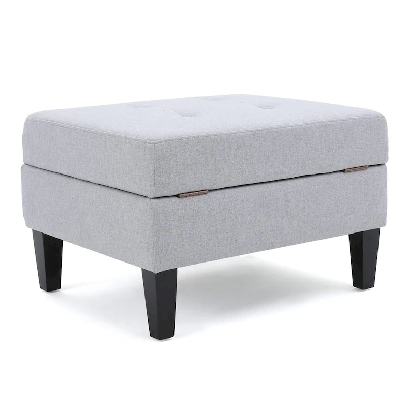 Pouffre de rangement contemporain Tufted Waffle Stitch avec pieds en bouleau