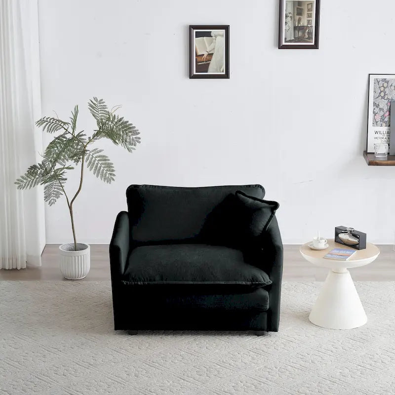 Canapé chenille noir avec causeuse et fauteuil simple