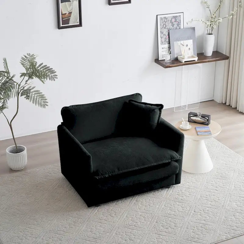 Canapé chenille noir avec causeuse et fauteuil simple