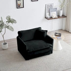 Canapé chenille noir avec causeuse et fauteuil simple