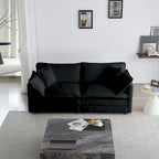 Canapé chenille noir avec causeuse et fauteuil simple