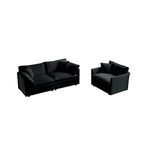 Canapé chenille noir avec causeuse et fauteuil simple