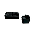 Canapé chenille noir avec causeuse et fauteuil simple