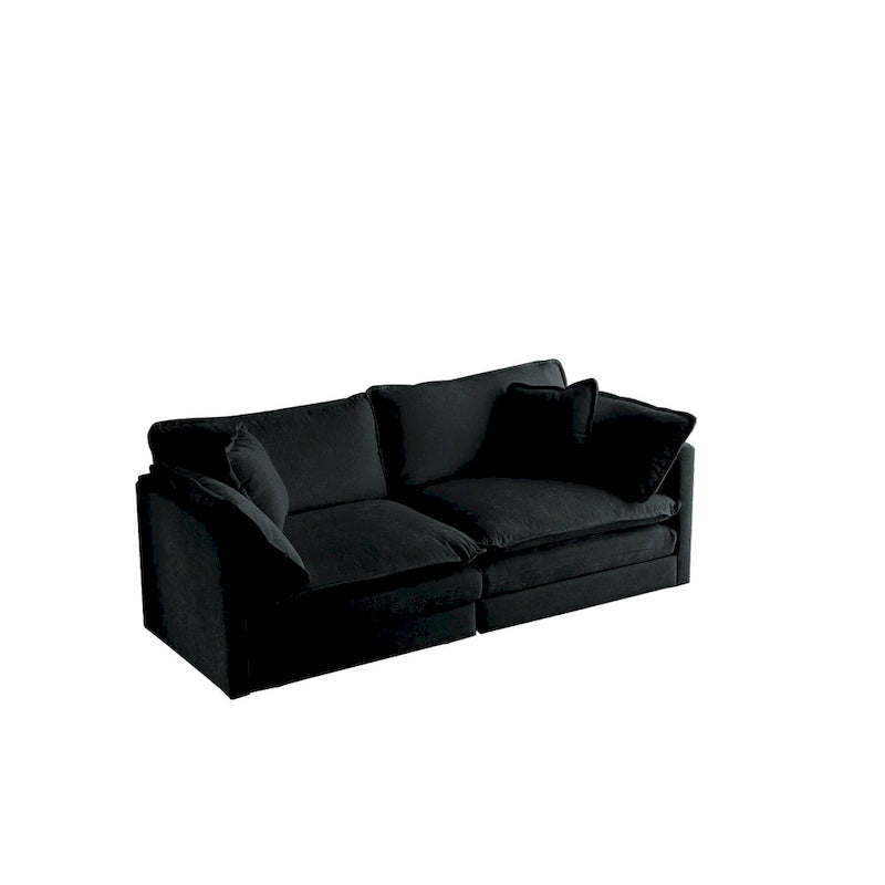 Canapé chenille noir avec causeuse et fauteuil simple