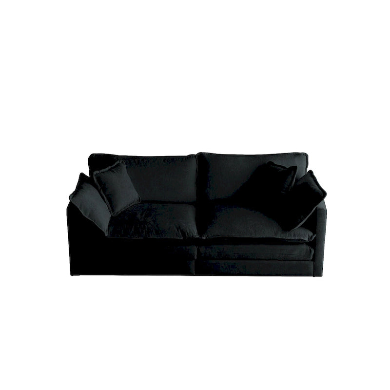 Canapé chenille noir avec causeuse et fauteuil simple