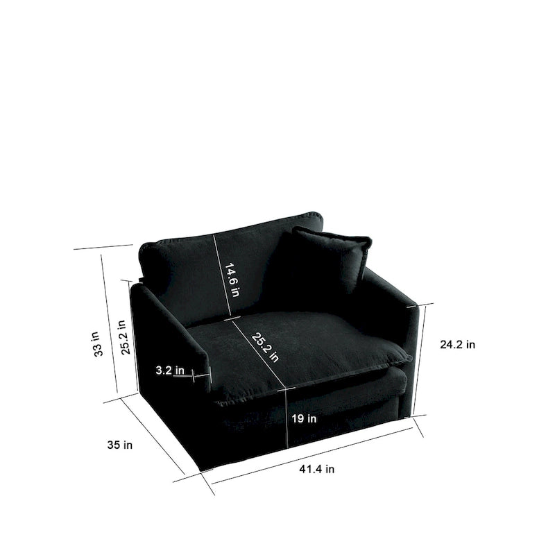 Canapé chenille noir avec causeuse et fauteuil simple