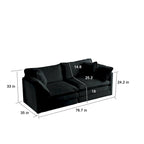 Canapé chenille noir avec causeuse et fauteuil simple