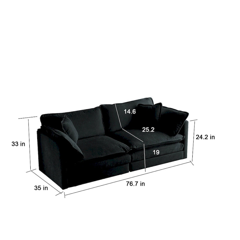 Canapé chenille noir avec causeuse et fauteuil simple
