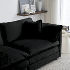 Canapé chenille noir avec causeuse et fauteuil simple