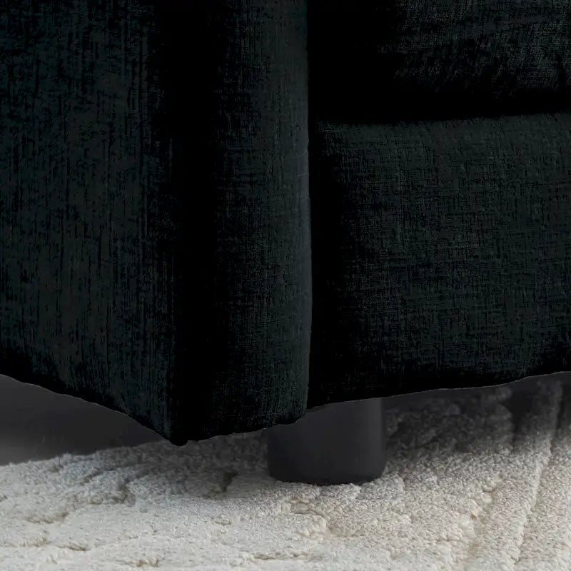 Canapé chenille noir avec causeuse et fauteuil simple