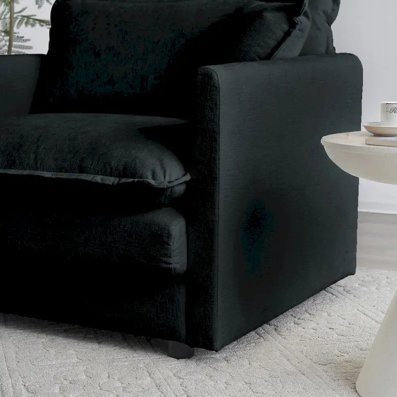 Canapé chenille noir avec causeuse et fauteuil simple