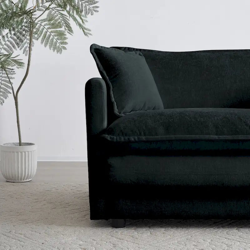 Canapé chenille noir avec causeuse et fauteuil simple