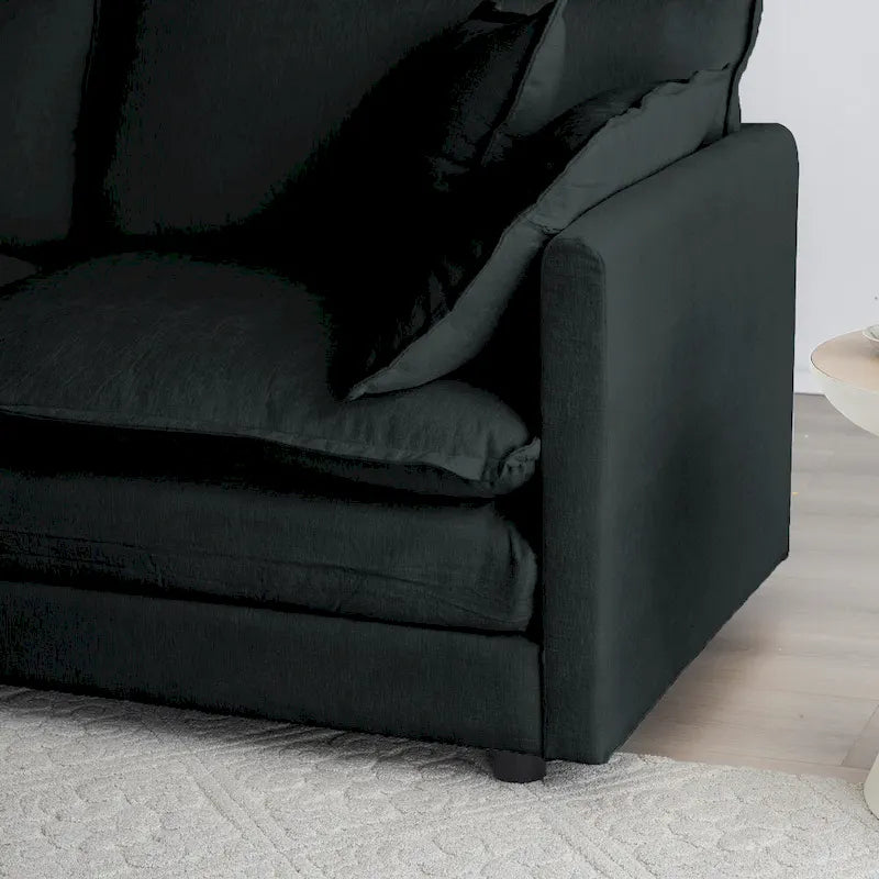 Canapé chenille noir avec causeuse et fauteuil simple