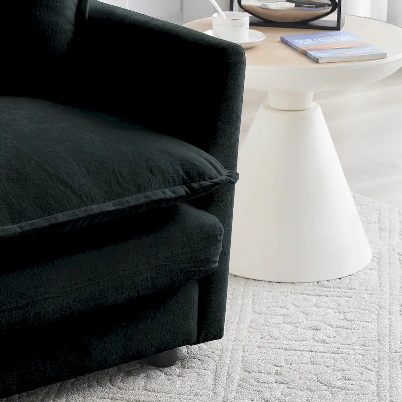 Canapé chenille noir avec causeuse et fauteuil simple