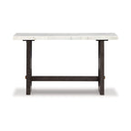 Console de canapé, plateau en marbre, pieds panneaux, bois marron 52 pouces