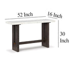 Console de canapé, plateau en marbre, pieds panneaux, bois marron 52 pouces