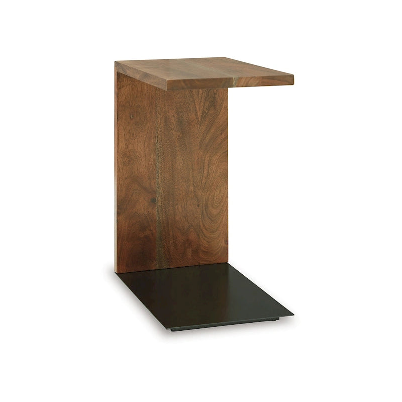 Table d'appoint, design en C en bois massif, 45 cm, marron foncé