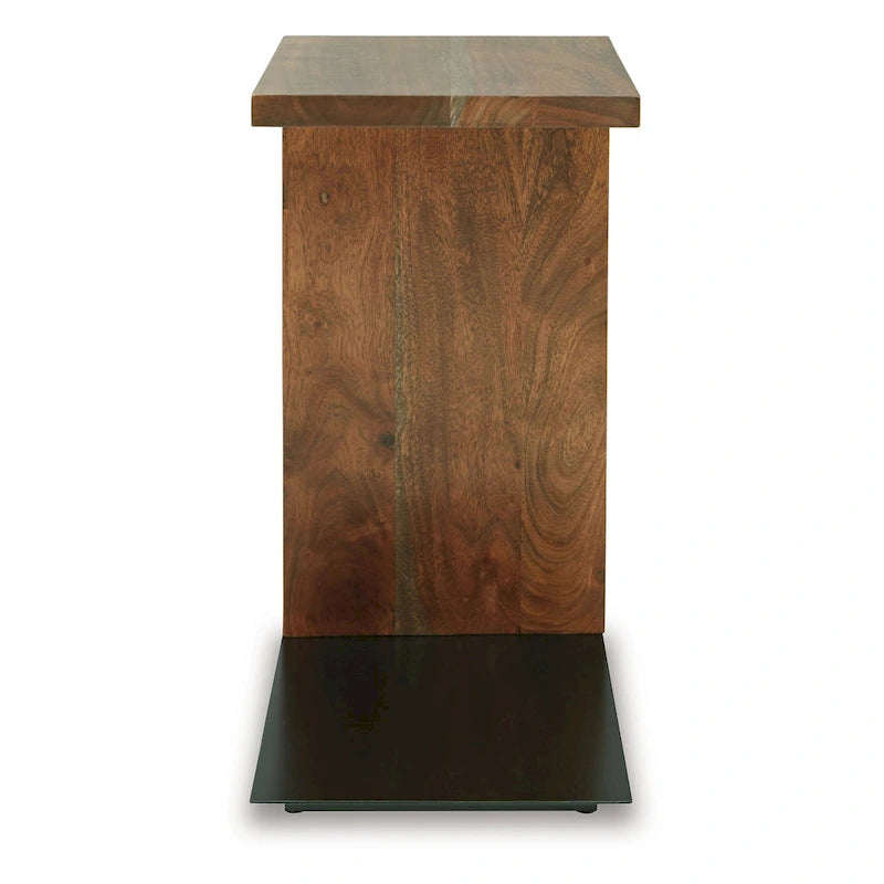 Table d'appoint, design en C en bois massif, 45 cm, marron foncé