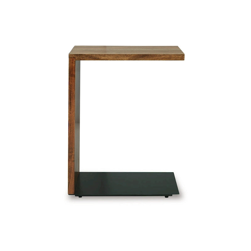 Table d'appoint, design en C en bois massif, 45 cm, marron foncé
