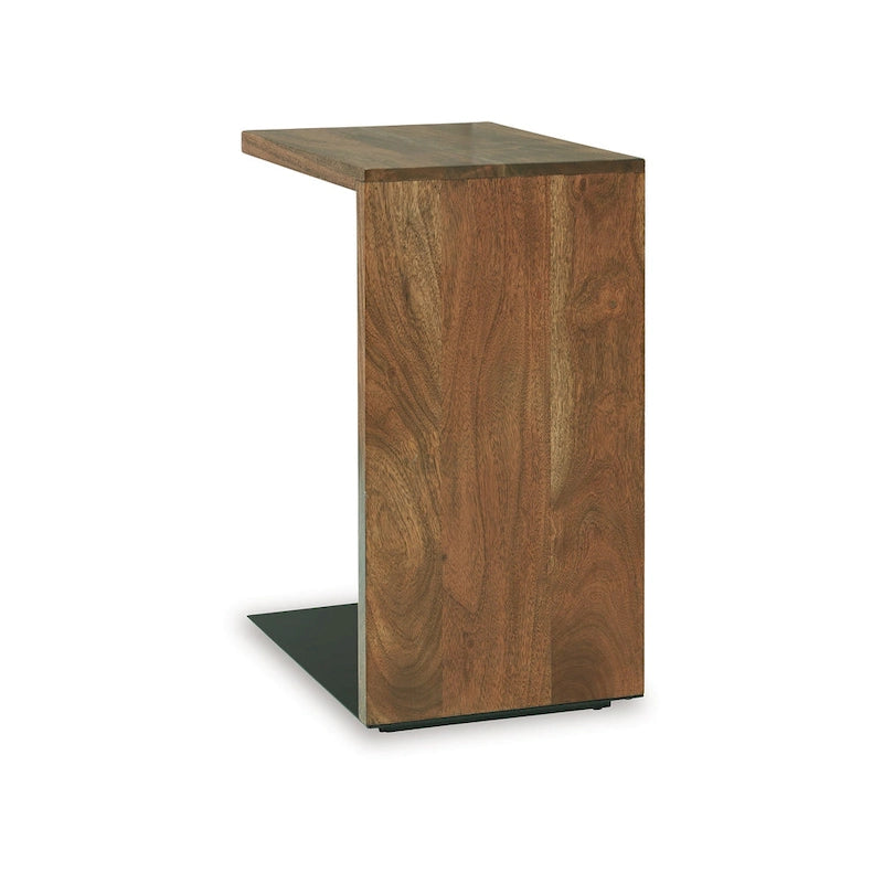Table d'appoint, design en C en bois massif, 45 cm, marron foncé