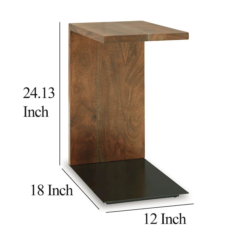 Table d'appoint, design en C en bois massif, 45 cm, marron foncé