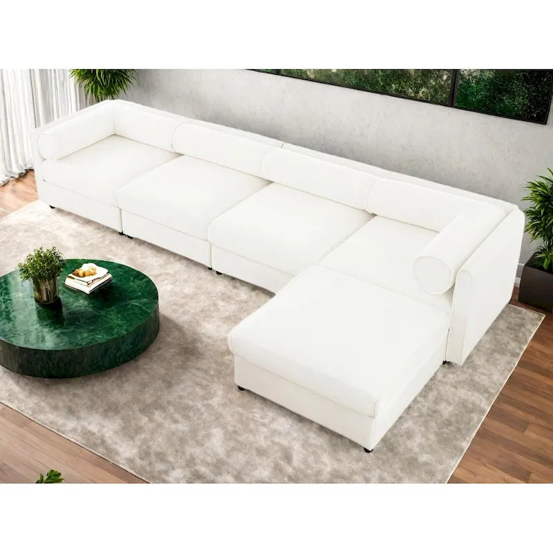 Canapé modulable en L rembourré en chenille de 142,5 po avec rangement sous l'assise