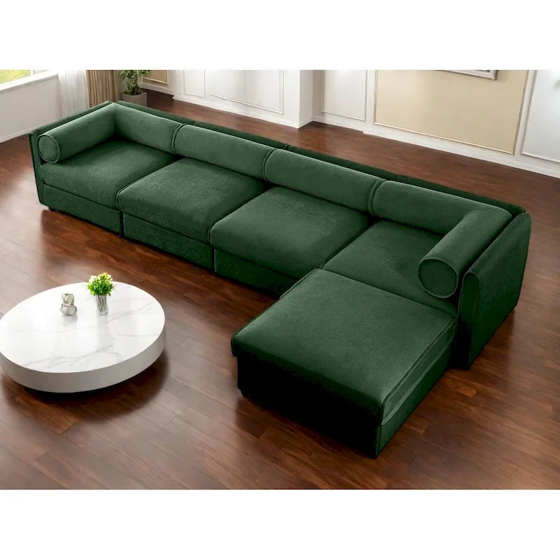 Canapé modulable en L rembourré en chenille de 142,5 po avec rangement sous l'assise
