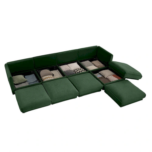 Canapé modulable en L rembourré en chenille de 142,5 po avec rangement sous l'assise