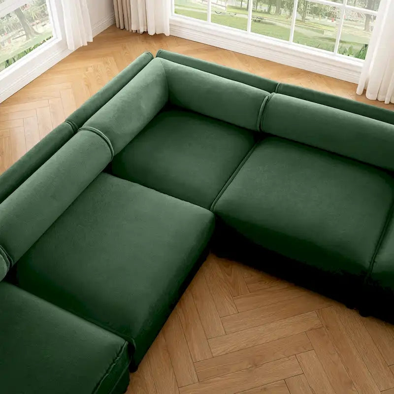 Canapé modulable en L rembourré en chenille de 142,5 po avec rangement sous l'assise