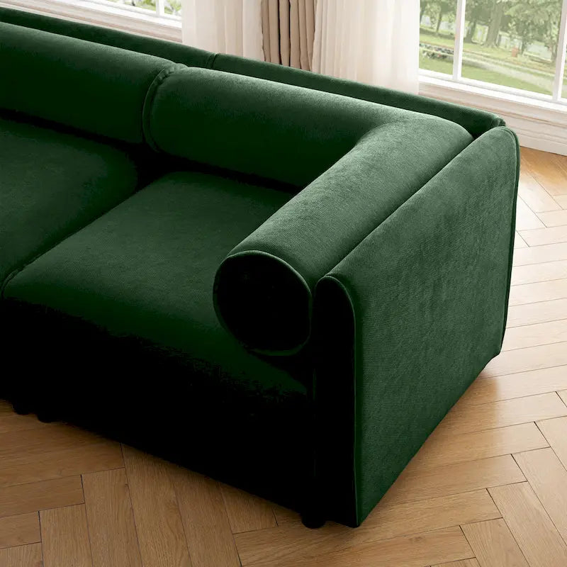 Canapé modulable en L rembourré en chenille de 142,5 po avec rangement sous l'assise