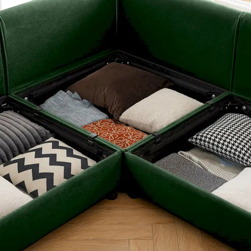 Canapé modulable en L rembourré en chenille de 142,5 po avec rangement sous l'assise