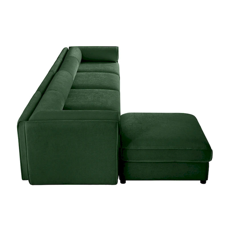 Canapé modulable en L rembourré en chenille de 142,5 po avec rangement sous l'assise