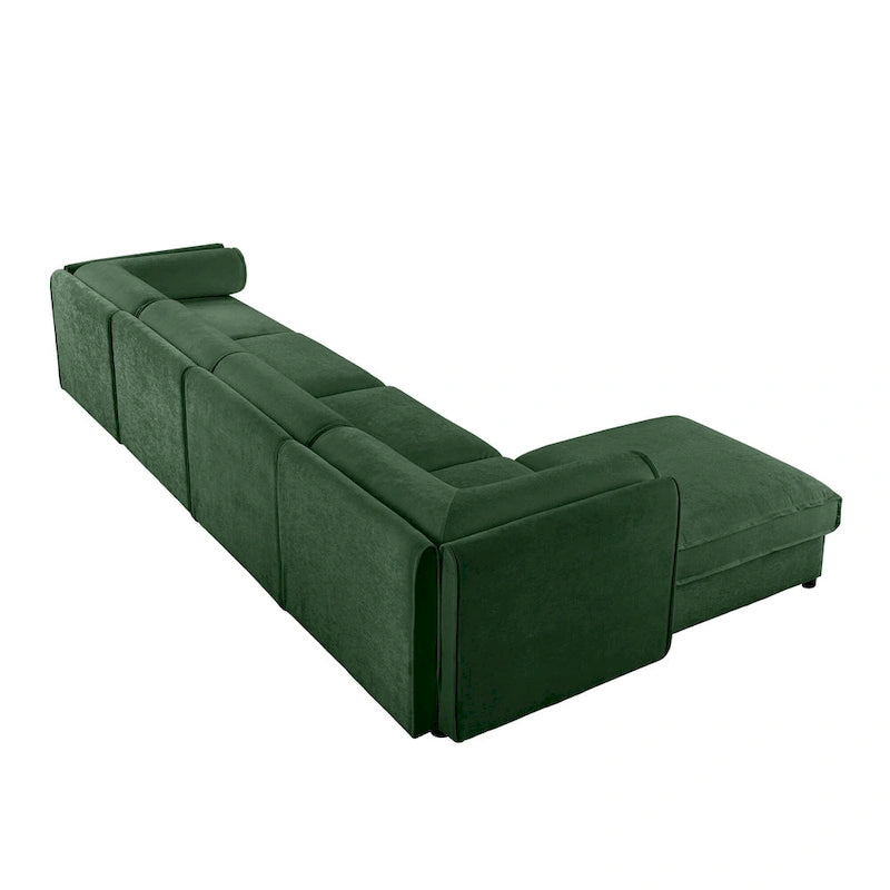 Canapé modulable en L rembourré en chenille de 142,5 po avec rangement sous l'assise