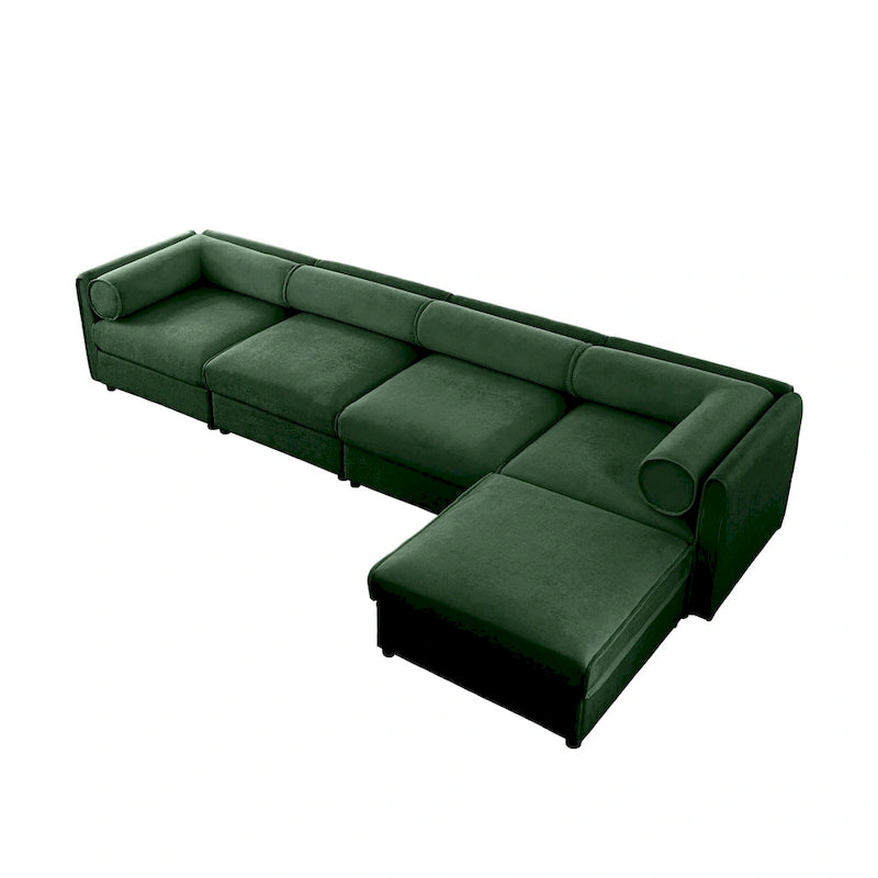 Canapé modulable en L rembourré en chenille de 142,5 po avec rangement sous l'assise