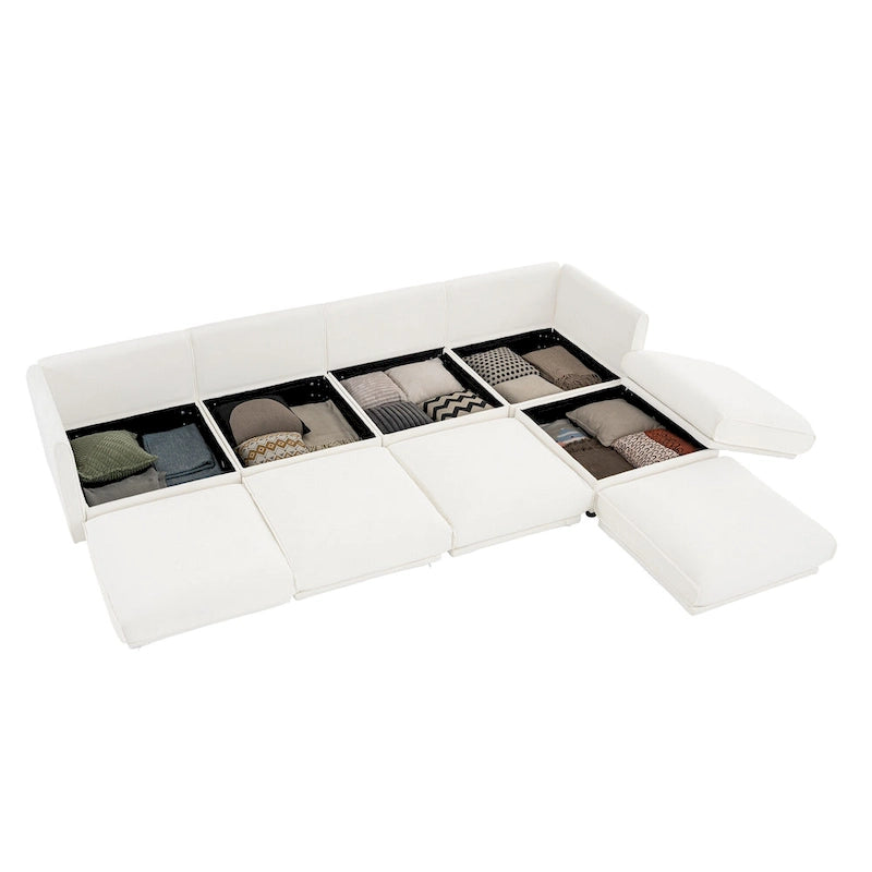 Canapé modulable en L rembourré en chenille de 142,5 po avec rangement sous l'assise