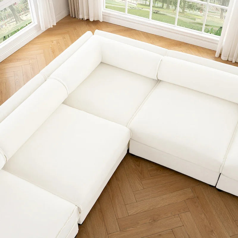 Canapé modulable en L rembourré en chenille de 142,5 po avec rangement sous l'assise
