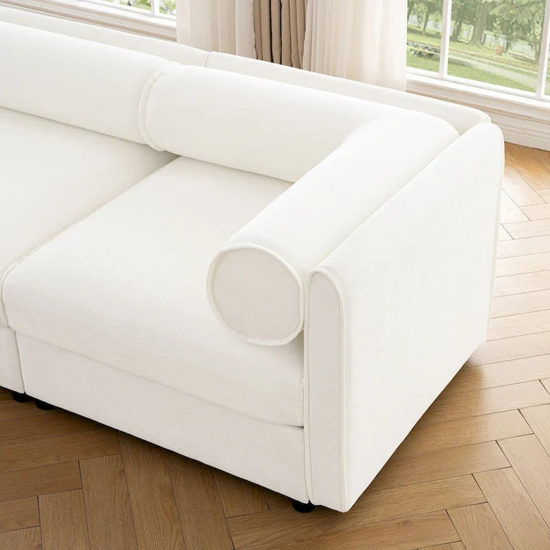 Canapé modulable en L rembourré en chenille de 142,5 po avec rangement sous l'assise