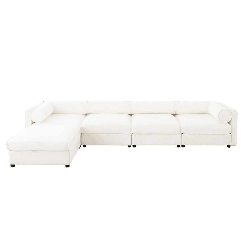 Canapé modulable en L rembourré en chenille de 142,5 po avec rangement sous l'assise
