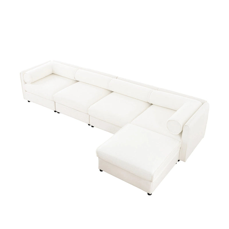 Canapé modulable en L rembourré en chenille de 142,5 po avec rangement sous l'assise