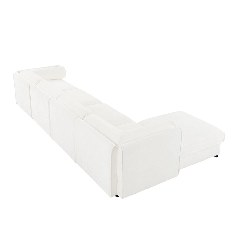Canapé modulable en L rembourré en chenille de 142,5 po avec rangement sous l'assise