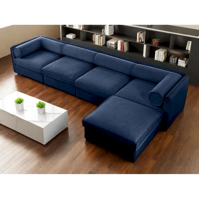 Canapé modulable en L rembourré en chenille de 142,5 po avec rangement sous l'assise