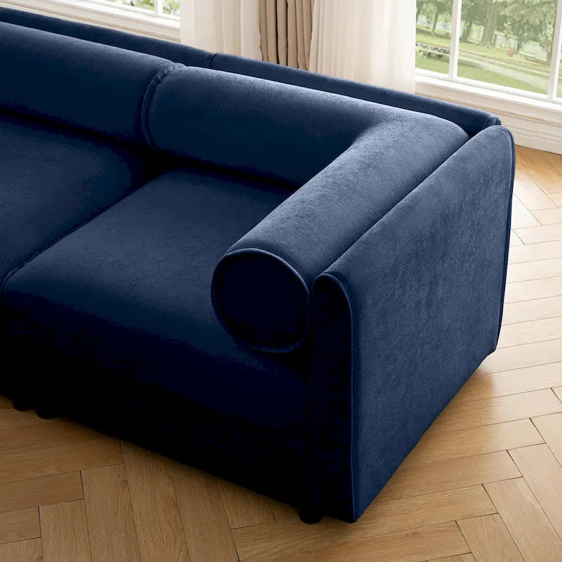 Canapé modulable en L rembourré en chenille de 142,5 po avec rangement sous l'assise