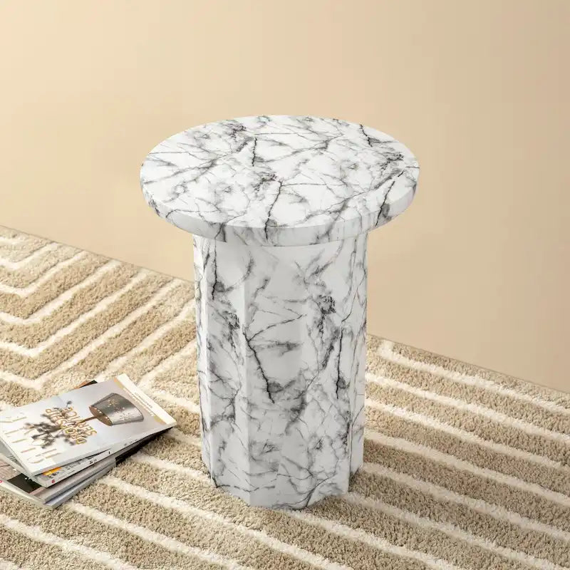 Table d'appoint moderne en faux marbre MGO de 20,75 po de hauteur