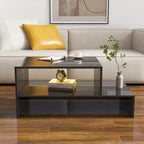 Table basse moderne minimaliste élégante à double plateau avec rangement ouvert, pour salon, noire