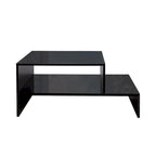 Table basse moderne minimaliste élégante à double plateau avec rangement ouvert, pour salon, noire