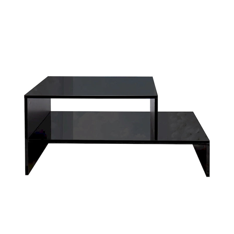 Table basse moderne minimaliste élégante à double plateau avec rangement ouvert, pour salon, noire