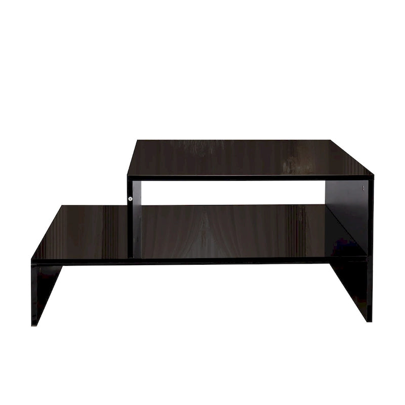 Table basse moderne minimaliste élégante à double plateau avec rangement ouvert, pour salon, noire