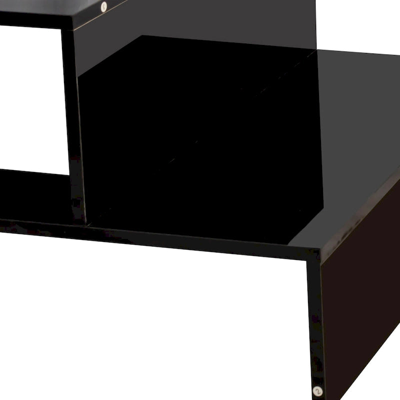 Table basse moderne minimaliste élégante à double plateau avec rangement ouvert, pour salon, noire