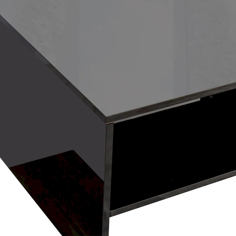 Table basse moderne minimaliste élégante à double plateau avec rangement ouvert, pour salon, noire